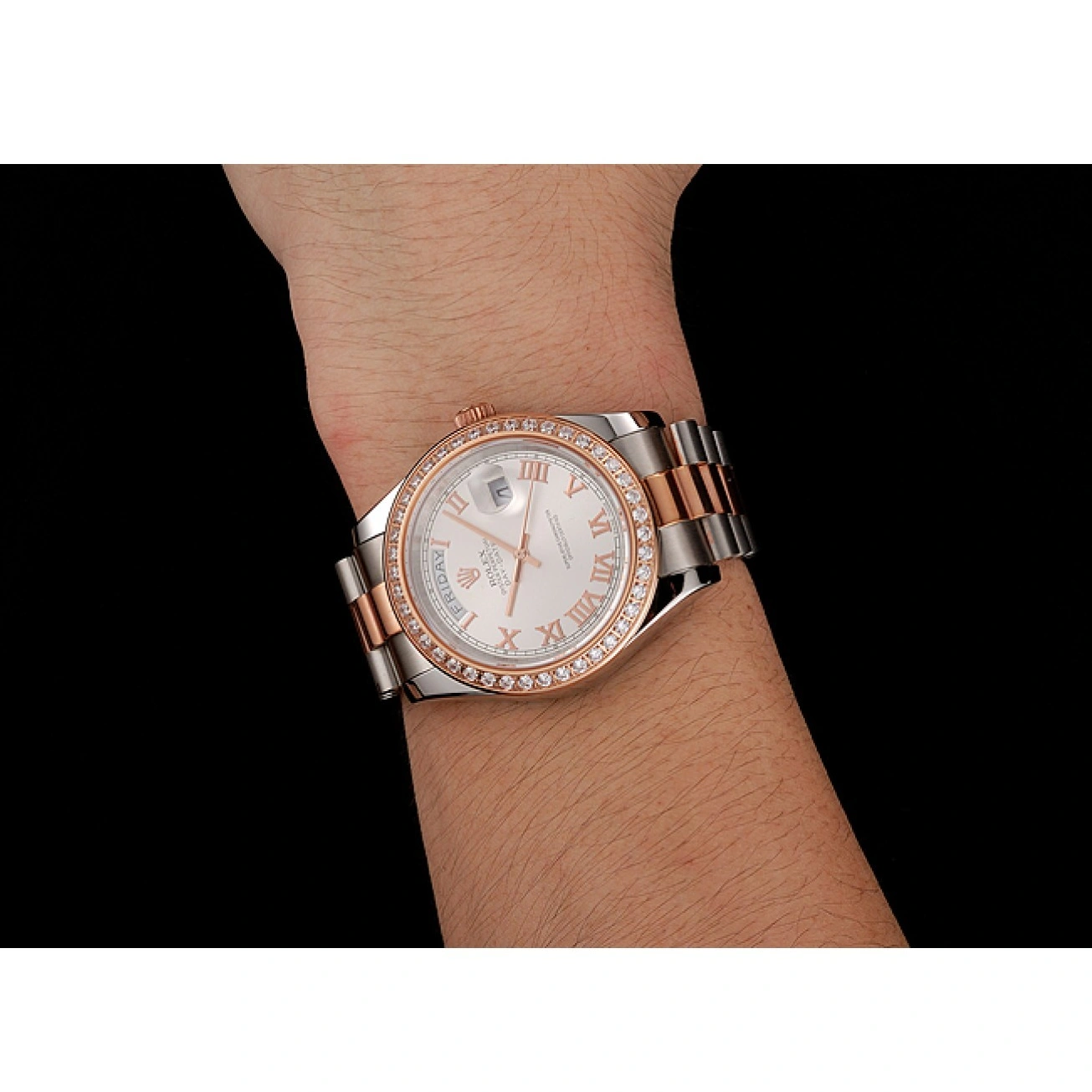 Rolex copies cheap Staineless Bracelet Rolex Dial Swiss Gold 1454108 Day-Date Diamonds White Rose Bezel And Steel 1015